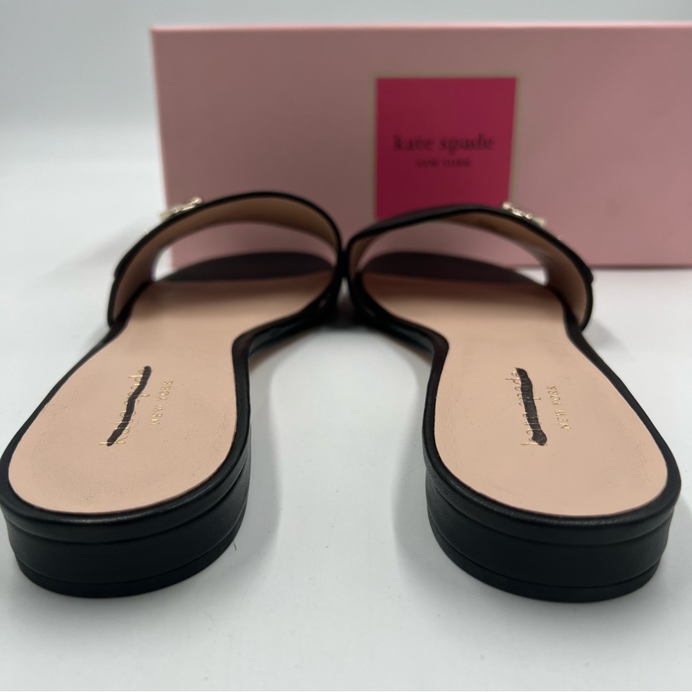 kate spade Black Slide Sandals with Gold Logo Accent - Picture 4 of 9